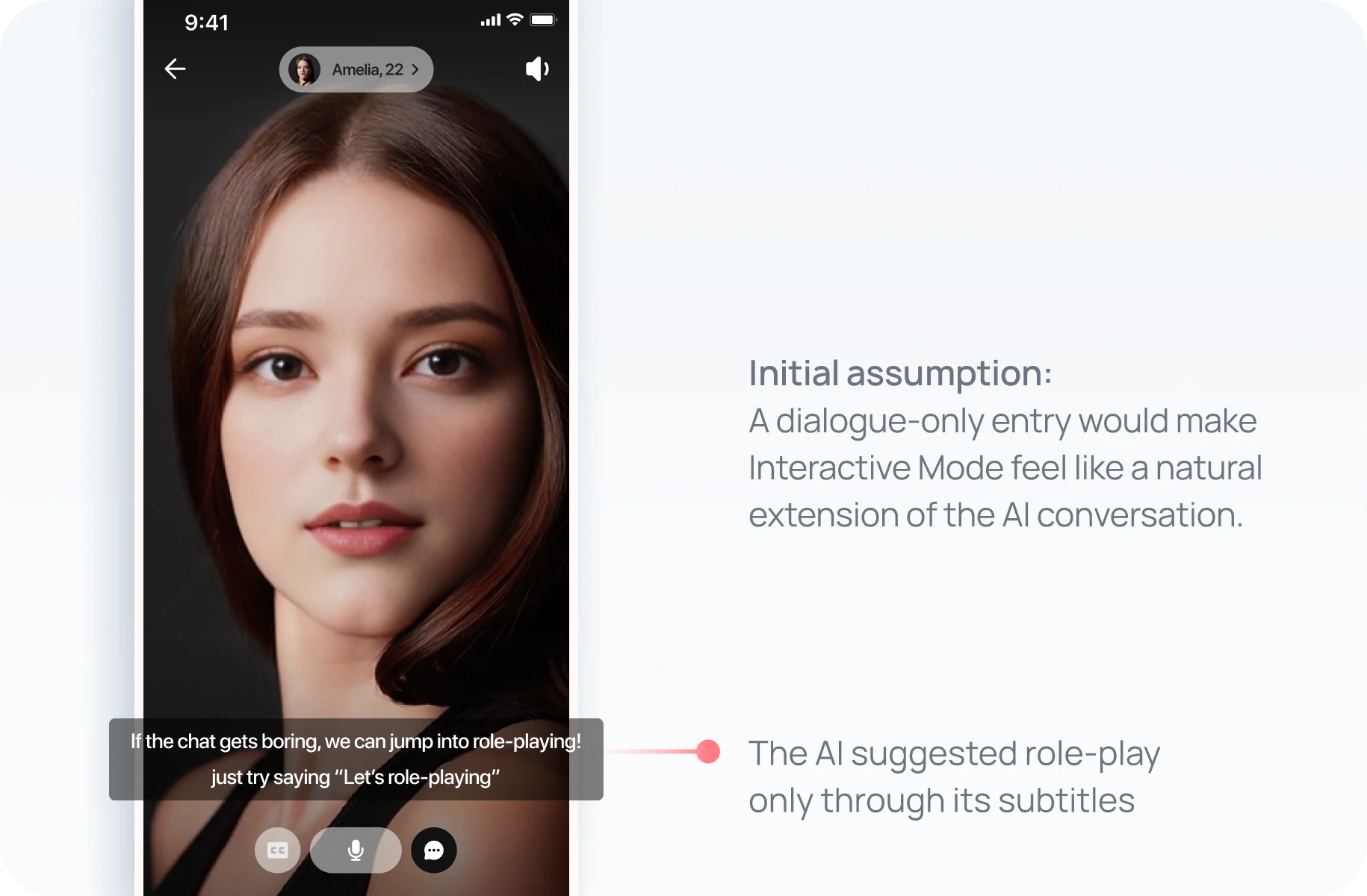 Initial dialogue-only entry: the AI suggested role-play only through its subtitles